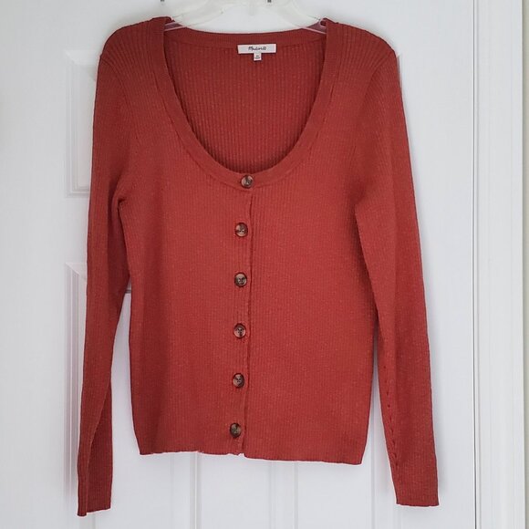 Madewell Long Sleeve Button Down Ribbed Scoop Neck Cardigan Top - Picture 1 of 6